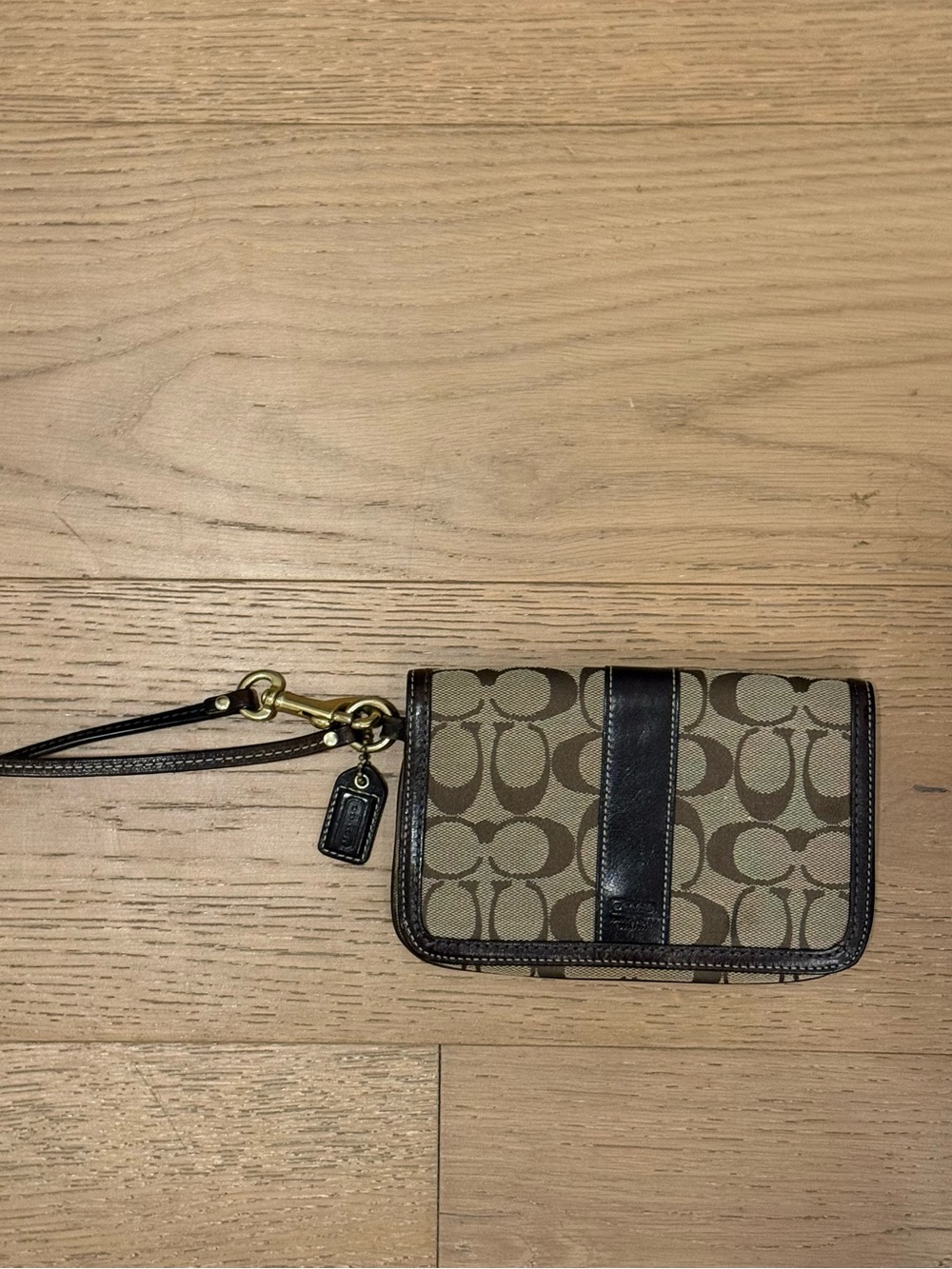 Coach Signature Canvas Wristlet in Brown